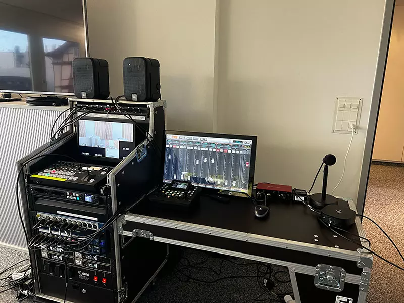Behind the scenes photography of professional studio mixer setup